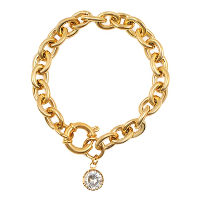 Liv Oliver 18K Gold Chunky Bracelet With CZ Charm