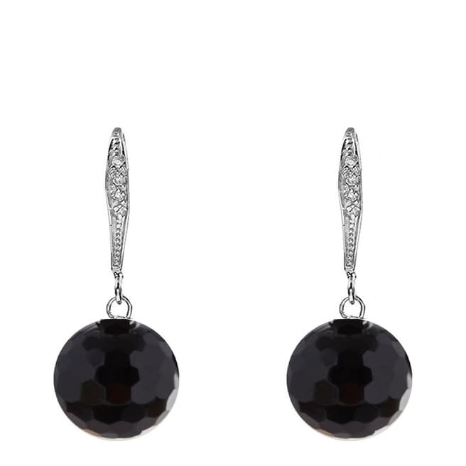 Liv Oliver Sterling Silver CZ Faceted Onyx Drop Earrings