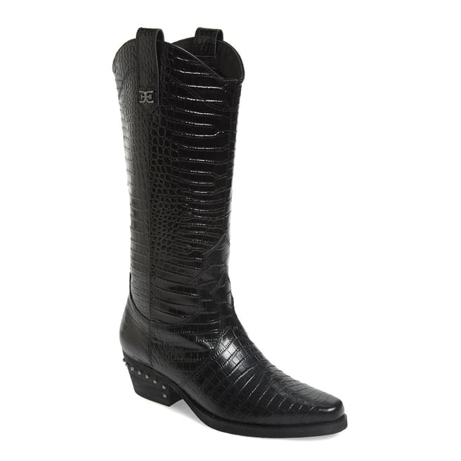Sam Edelman Black Croc Leather Oakland Western Boots
