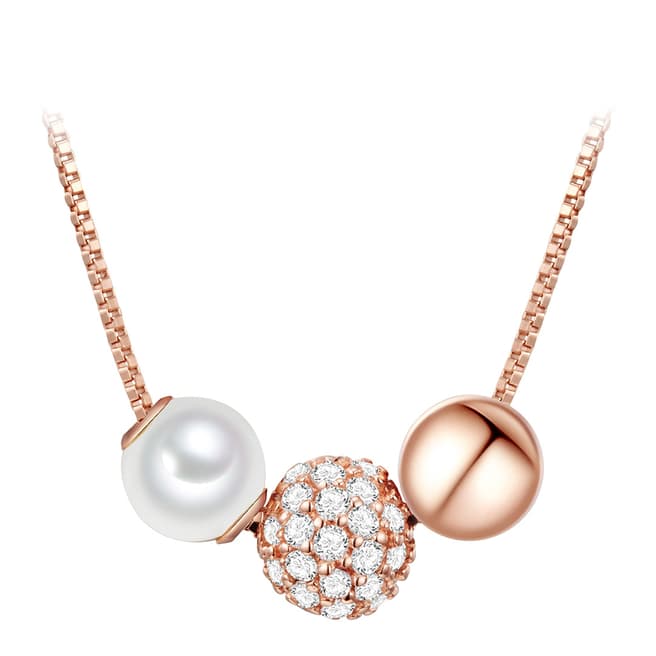 The Pacific Pearl Company Rose Gold/White Pearl and Crystal Necklace 