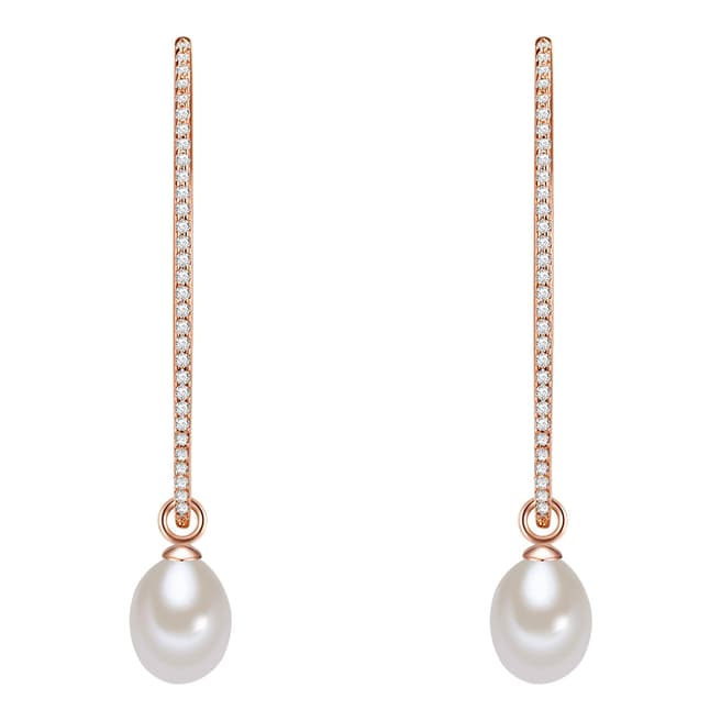 The Pacific Pearl Company Rose Gold/White Freshwater Pearl and Crystal Hoop Earrings