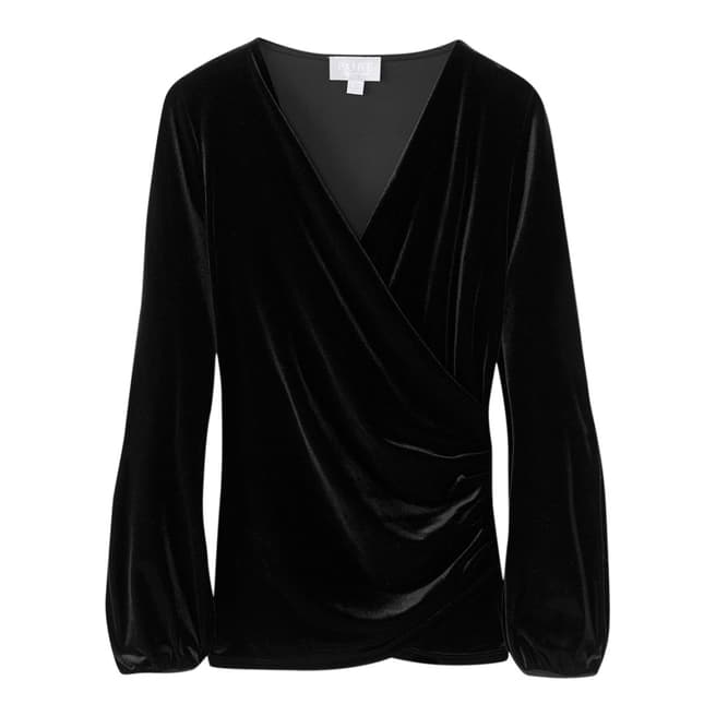 Pure Collection Black Velour Gathered Cuff Top