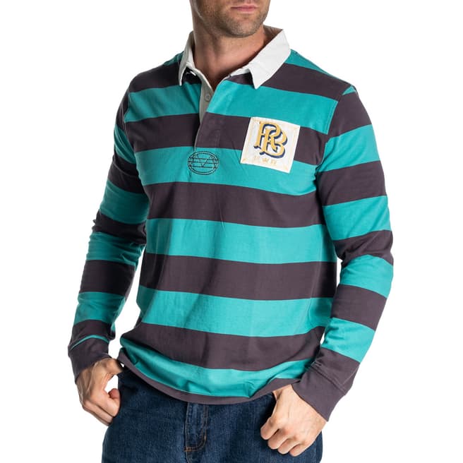 RUPERT & BUCKLEY Green Stripe Earn Rugby Polo Sweatshirt