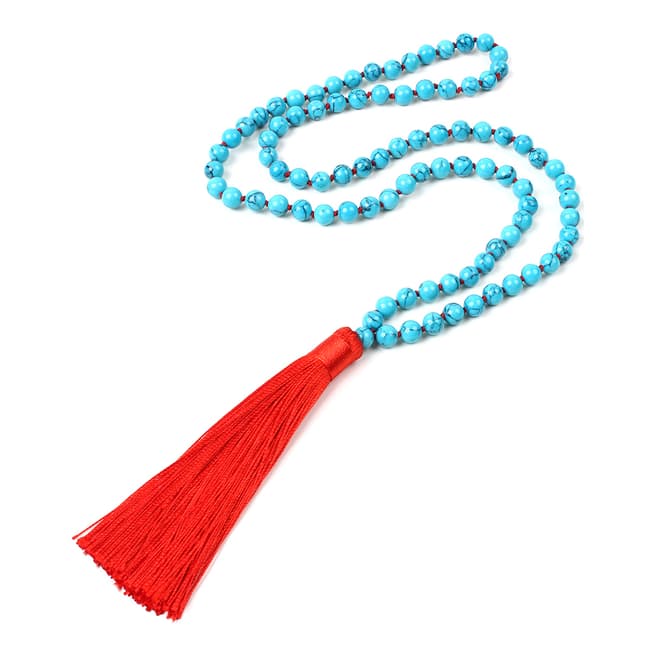 Amrita Singh Turquoise/Red Ferozi Fabric Tassel Necklace