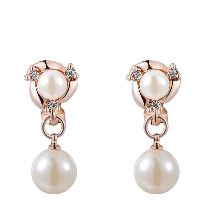 Ma Petite Amie Rose Gold Plated Double Pearl Clip Earrings