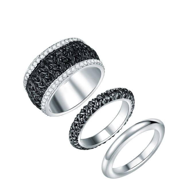 Saint Francis Crystals Silver/Black Crystal Ring Set