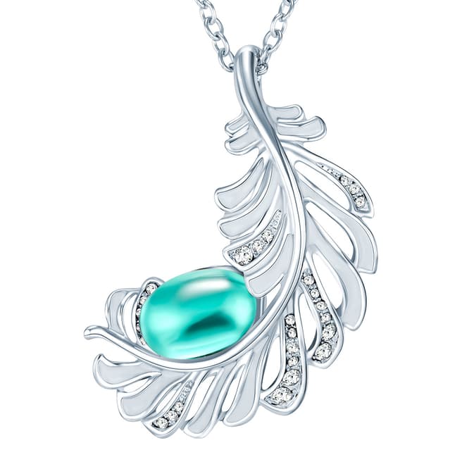 Saint Francis Crystals Silver/Blue Green Crystal Feather Necklace
