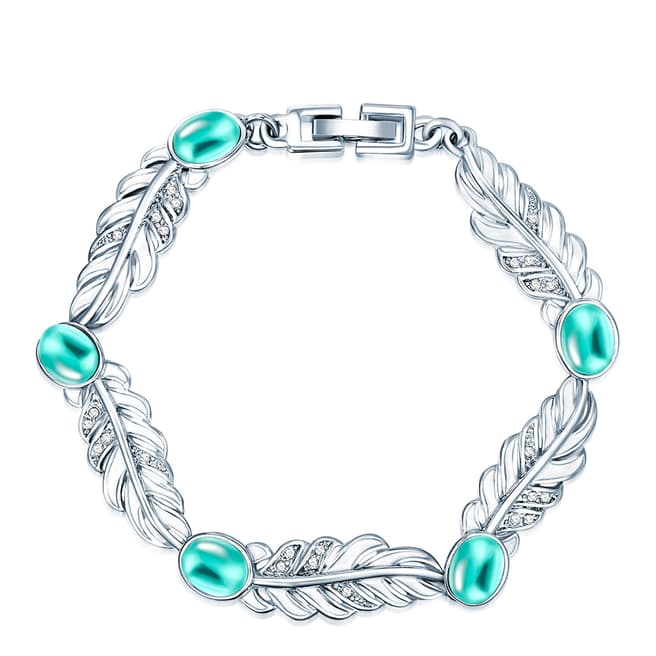 Saint Francis Crystals Silver/ Blue Green Crystal Feather Bracelet
