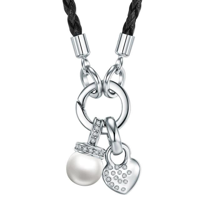 Saint Francis Crystals Silver/Black Crystal and Pearl Heart Necklace