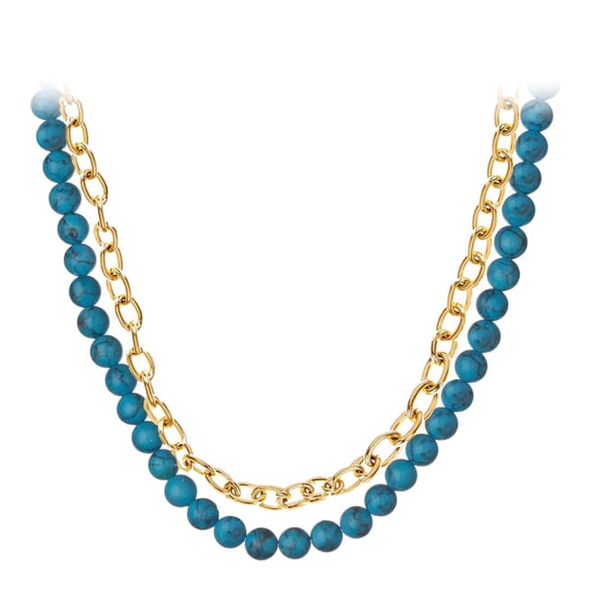 Liv Oliver 18K Gold Plated Turquoise Double Link Necklace