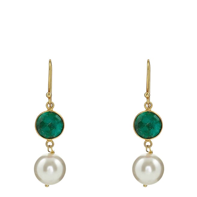 Liv Oliver 18K Gold Emerald & Pearl Drop Earrings