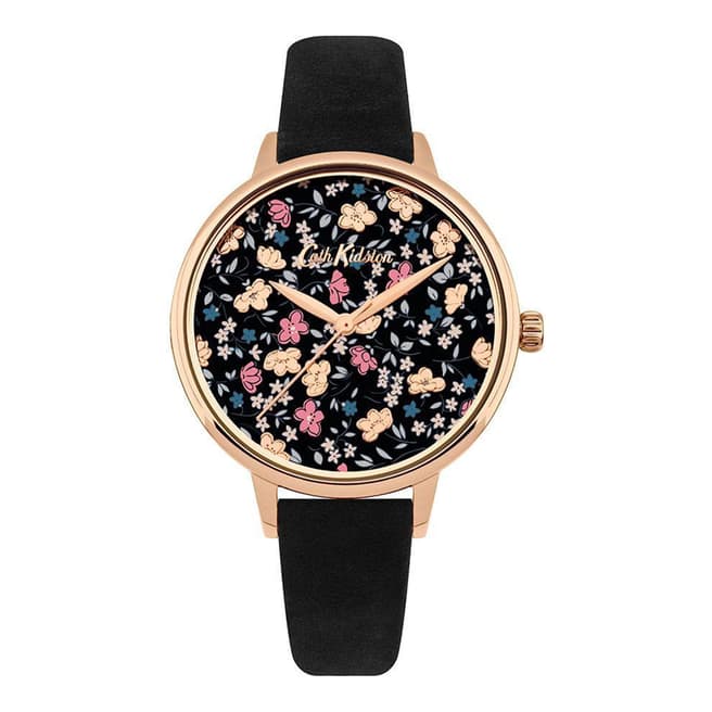 Cath Kidston Black Ditsy Floral Leather Watch