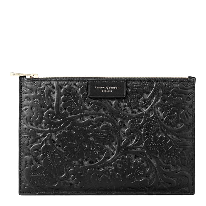Aspinal of London Essential Flat Pouch Lrg Black Embossed Flower