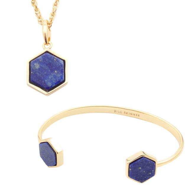 Bill Skinner Gold Lapis Hexagon Necklace and Bangle Set