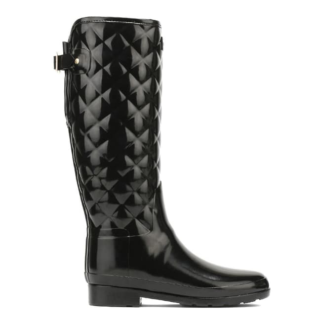 Hunter Black Gloss Refined Quilted Tall Wellington Boots