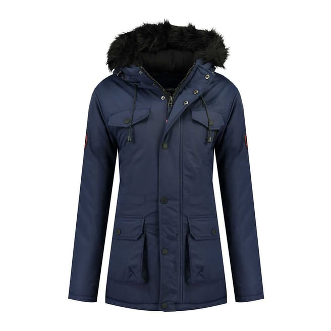 Geographical Norway Womens Navy Baligraph Short Parka Jacket