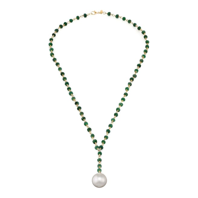 Liv Oliver 18K Gold Plated Emerald & Pearl Y Necklace