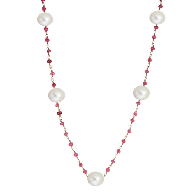 Liv Oliver 18K Gold Plated Plated Ruby & Pearl Necklace
