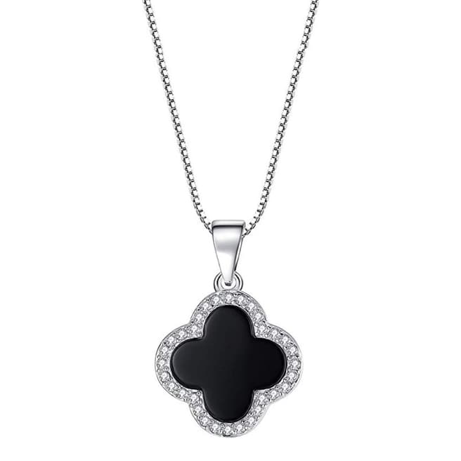 Liv Oliver Sterling Silver Black Clover Cz Pendant Necklace