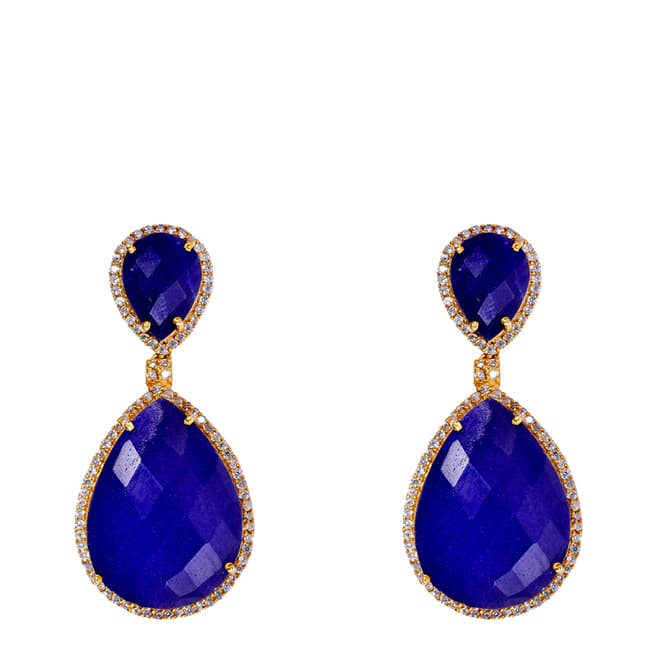 Liv Oliver 18K Gold Plated Double Pear Sapphire Drop Earrings