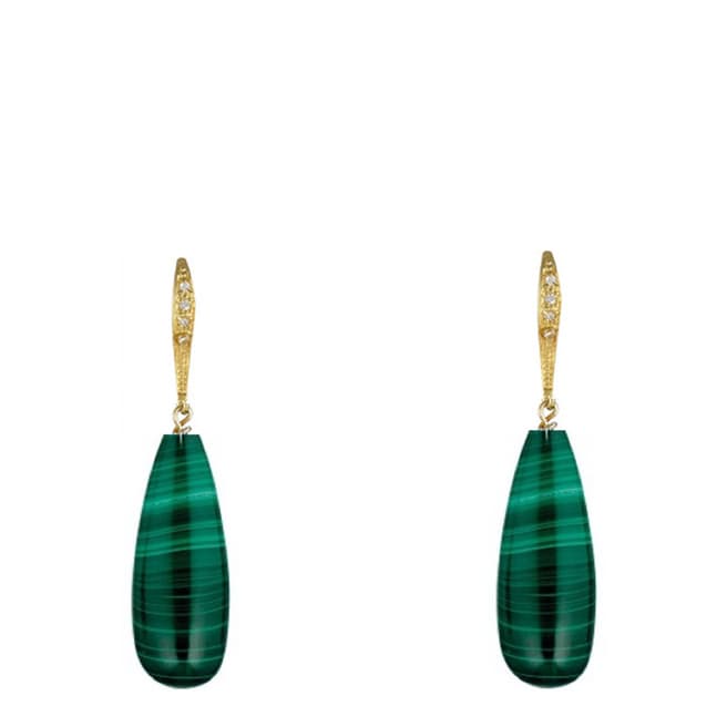 Liv Oliver 18K Gold Plated Malachite & Pave Tear Drop Earrings