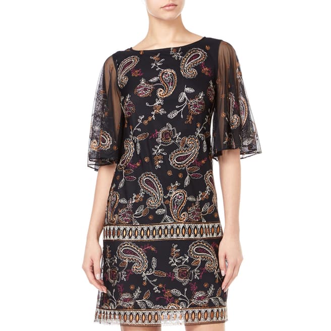 Adrianna Papell Black/Multi Paisley Embroidered Shift Dress