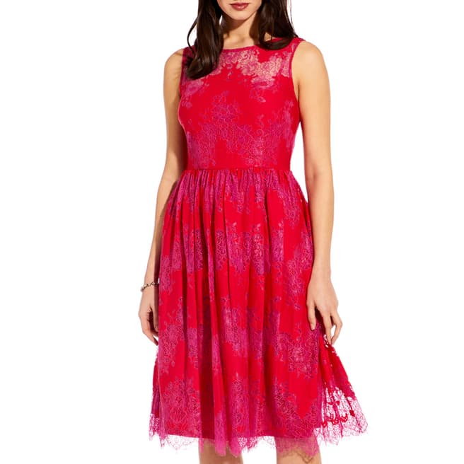 Adrianna Papell Strawberry Pink Tea-Length Dress