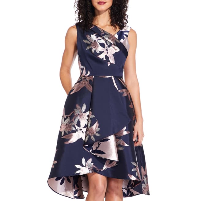 Adrianna Papell Navy/Blush Short Jacquard Dress