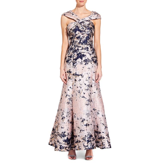 Aidan Mattox Pink/Multi Asymmetrical Jacquard Gown