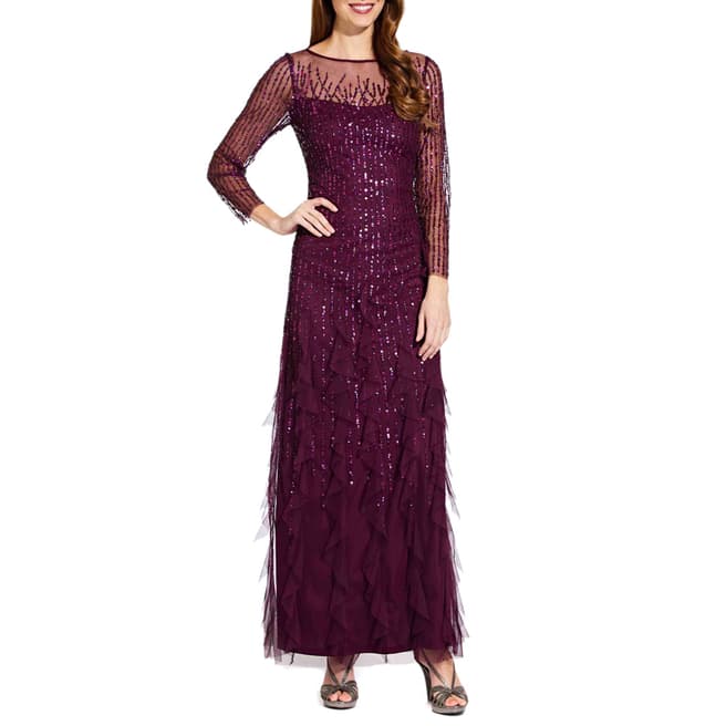 Adrianna Papell Cassis Beaded Long Dress