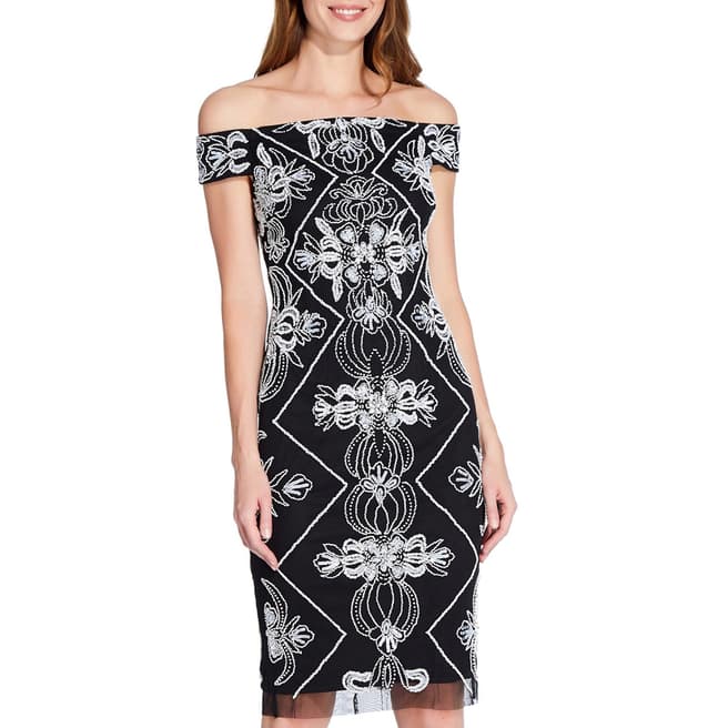 Adrianna Papell Black/White Beaded Short Dress