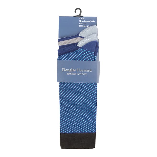 Douglas Hayward Blue/Grey Multi 3 Pairs Men'S Luxury Socks
