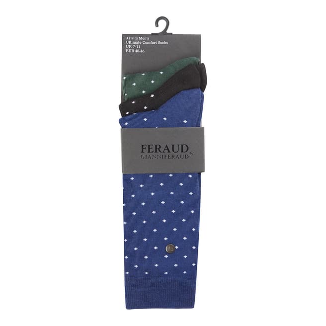 Gianni Feraud Blue/Red Multi 3 Pairs Men'S Luxury Socks
