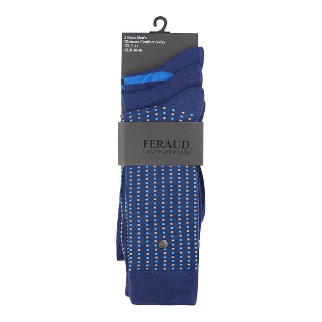 Gianni Feraud Blue Multi 3 Pairs Men'S Ultimate Comfort Socks