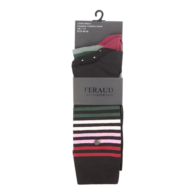 Gianni Feraud Black/Red Multi 3 Pairs Men'S Ultimate Comfort Socks