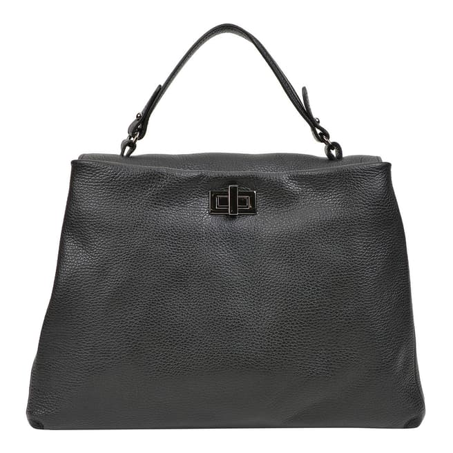 Luisa Vannini Black Leather Top Handle Bag