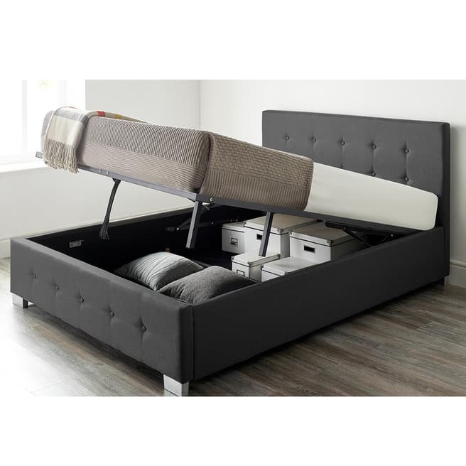 Aspire Furniture Black Linen Ottoman Bed & Bonnell Mattress - 3ft