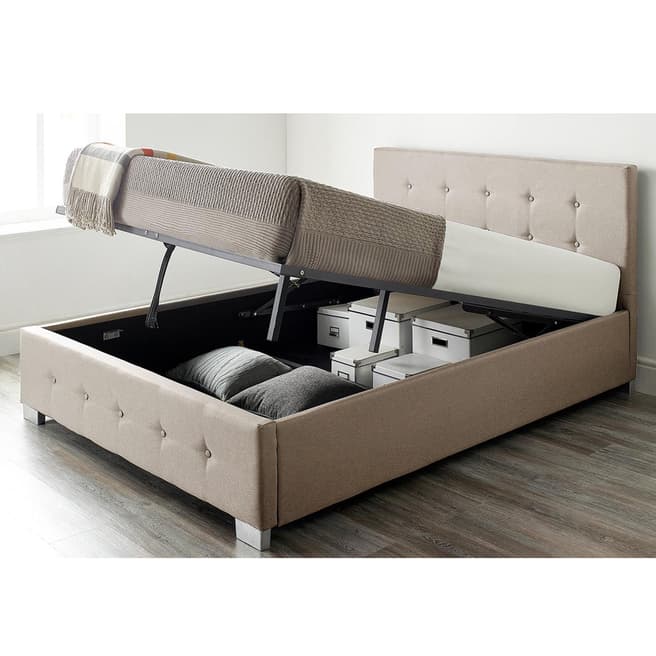 Aspire Furniture Ottoman Bed Single Beige Linen