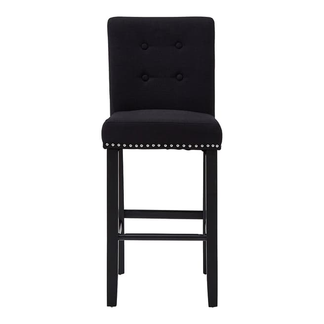 Fifty Five South Regents Park Bar Chair, Black Linen / Studs, Rubberwood Legs