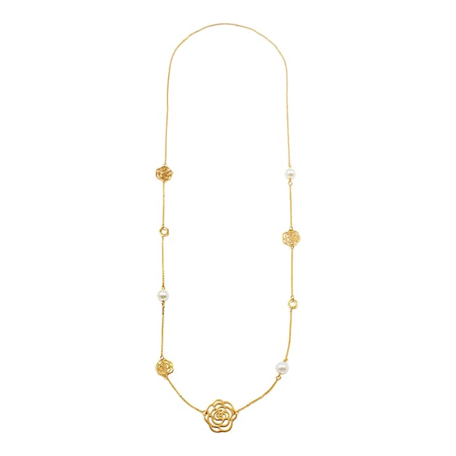 Liv Oliver 18K Gold Plated Multi Flower & Pearl Necklace