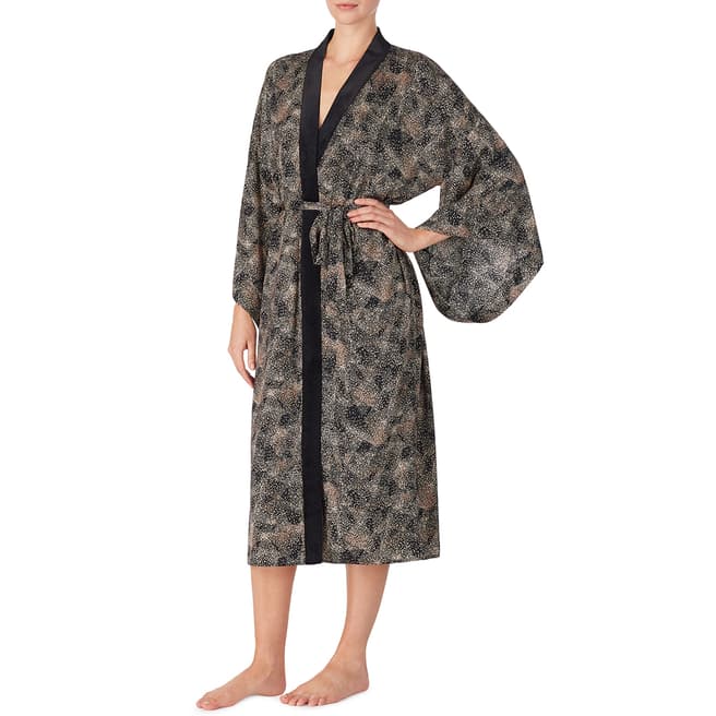 Donna Karan Black Print Long Wrap Robe