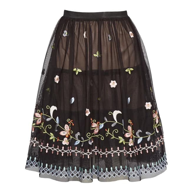 French Connection Black Multi Bijou Stitch Flared Skirt