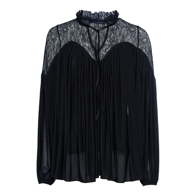 French Connection Black Lassia Lace Jersey Ls Tienk Tp