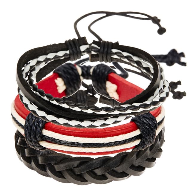 Stephen Oliver Black/Red Leather Woven Bracelets Set of 3