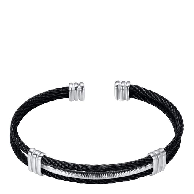 Stephen Oliver Silver Plated Black Cable Cuff Bangle