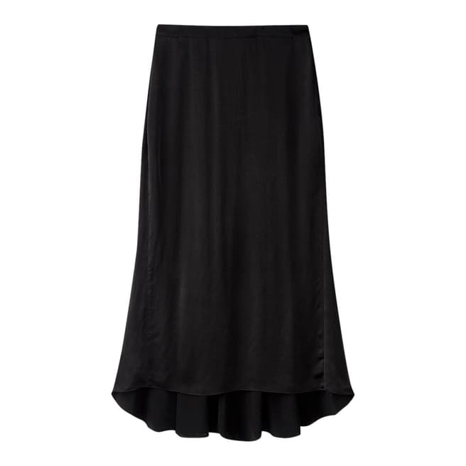 Pure Collection Black Satin Dipped Hem Skirt
