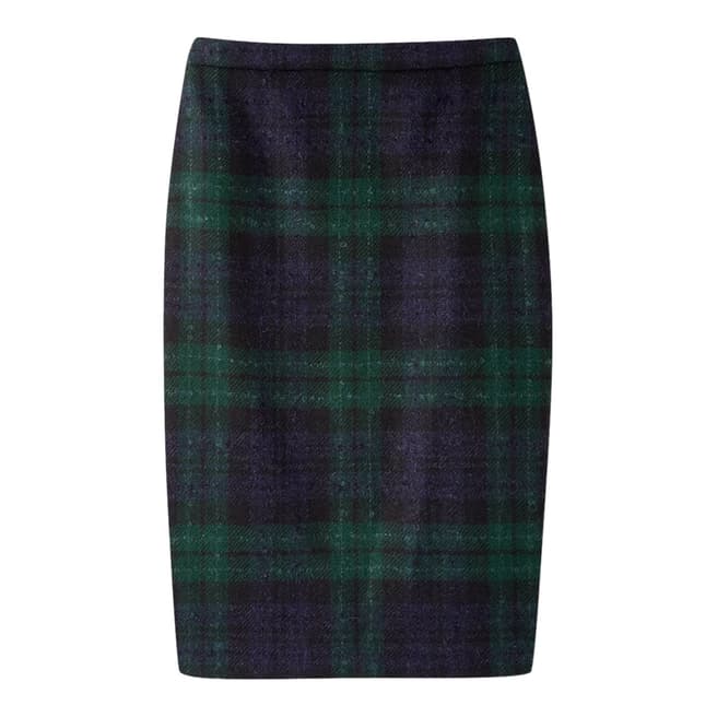 Pure Collection Navy/Green Check Wool Pencil Skirt