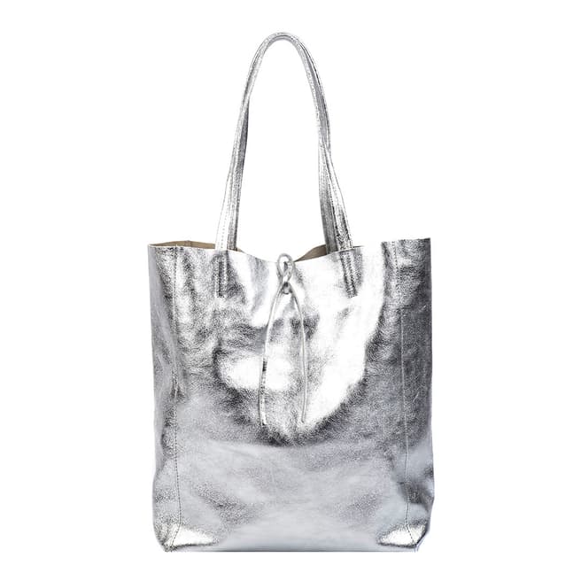 Carla Ferreri Silver Leather Shopper Bag