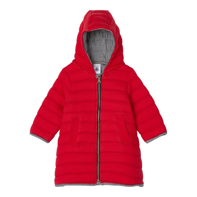 Petit Bateau Girls Red Quilted Tube Knit Coat