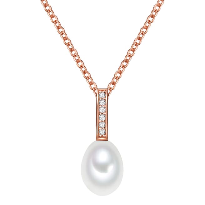 Yamato Pearls Rose Gold/White Pearl / Crystal Drop Necklace